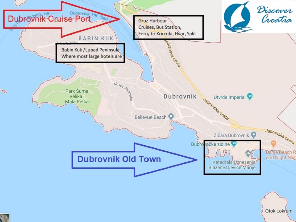 Dubrovnik Old Town and Cruise Port Area Map